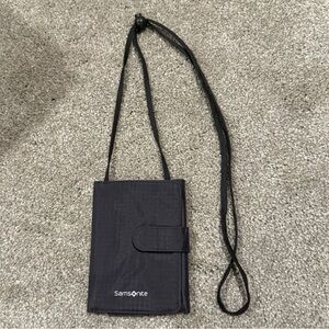 Samsonite Passport Tri-fold Wallet Gray Adjustable Strap Travel Airport